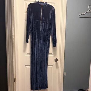 Fabletics Navy Velvet Zip-Front Maxi Dress